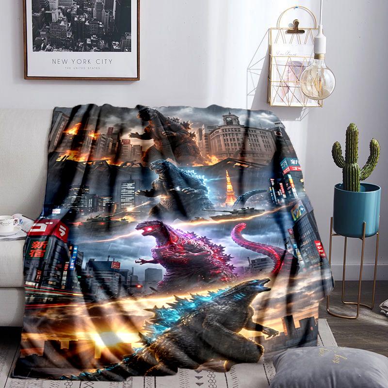 Godzi-lla Destruction Throws Blanket Flannel Blankets Plush for Couch Bed Gifts for Men Women Travel picnic blanket Christmas fan gifts