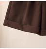 Women's High Waist Corduroy Shorts - Slimming Coffee Wide Leg Korean Style with Rolled Hem