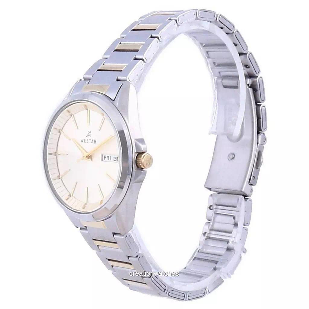 Westar Cadran Champagne Cuarț din oțel inoxidabil în două tonuri 40212 CBN 102 Ceas de damă