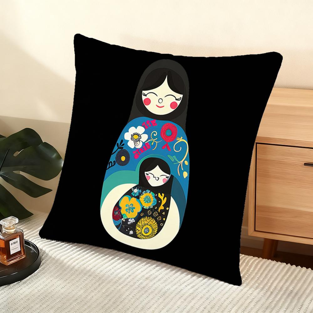 Matryoshka Doll Russia Art Cushion Cover Soft Short Plush Pillow Cover Smooth Cozy Texture Aesthetic Cushion Case Home Decor