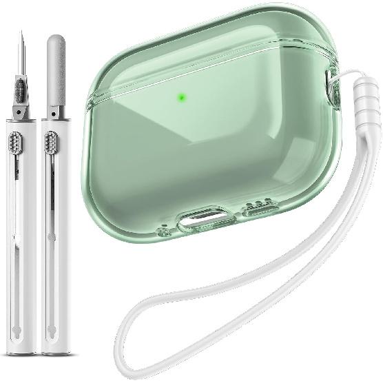 EQD AirPods Pro 2 Kılıfı Şeffaf, Temizleme Kiti ve Anahtarlık ile, Beyaz