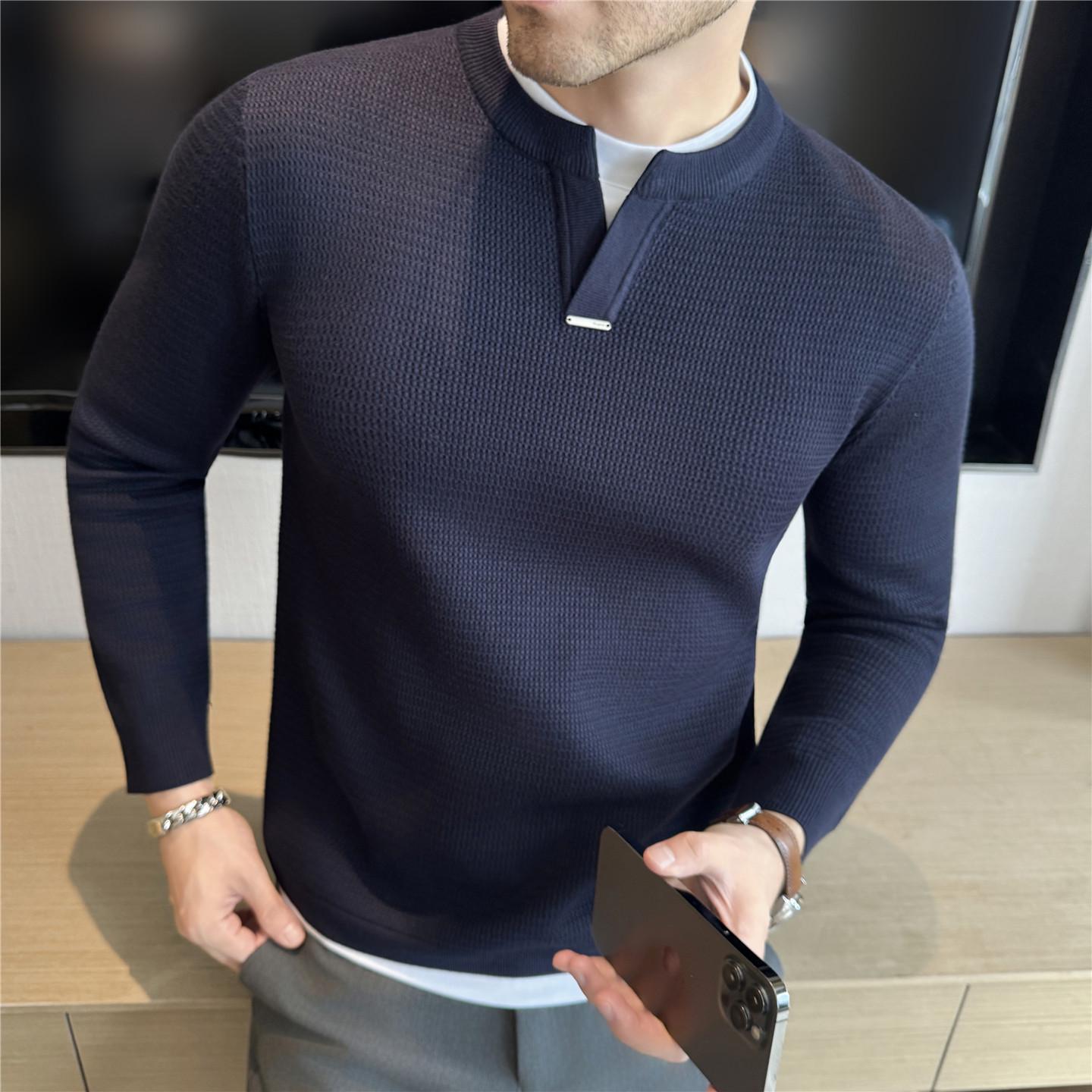 

2025 Autumn High-Quality Old Money V-Neck Sweater - Luxurious Scruffy Handsome Patchwork Knit Two-Piece Design. Extra Large королівський синій колір