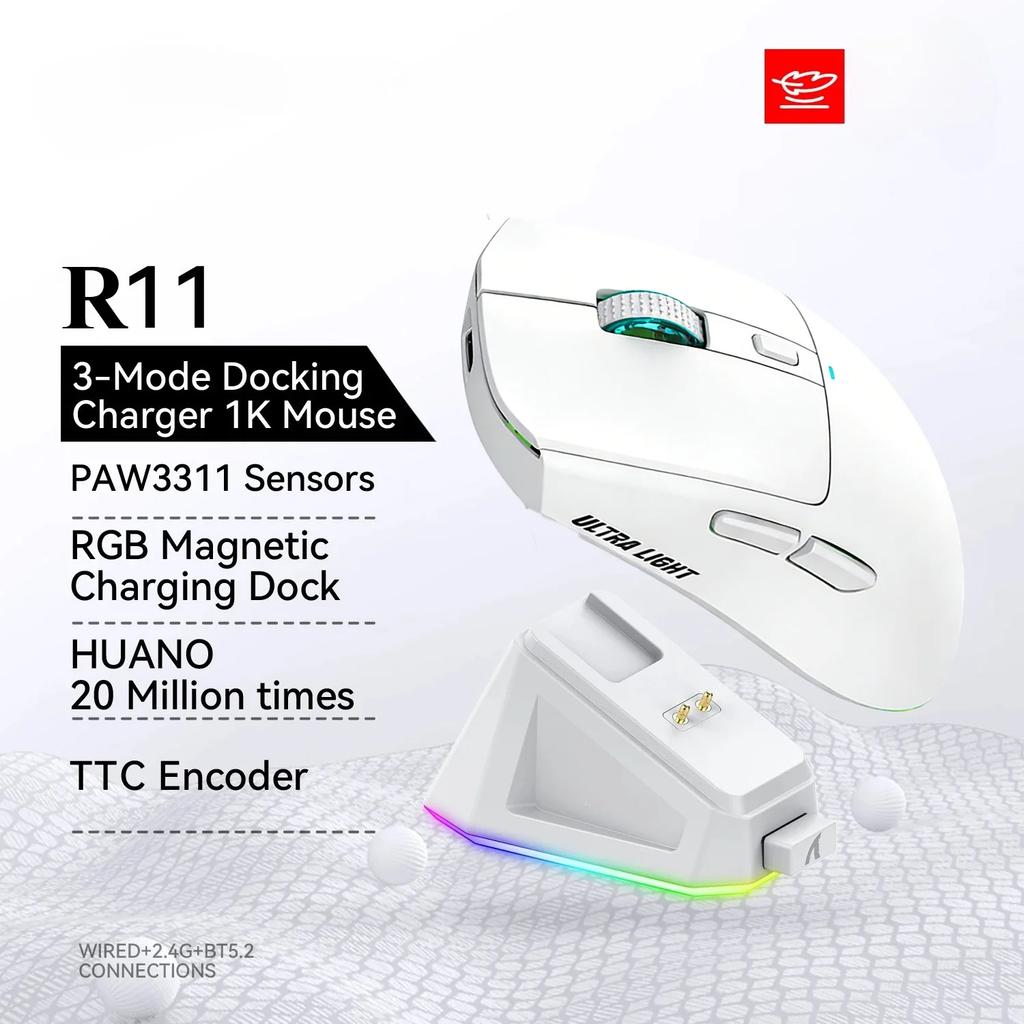 2026 New R11 Tri-Mode Connection 2.4GHz/Wired/Bluetooth PAW3311 22K000DPI 400IPS RGB PC Gaming Mouse