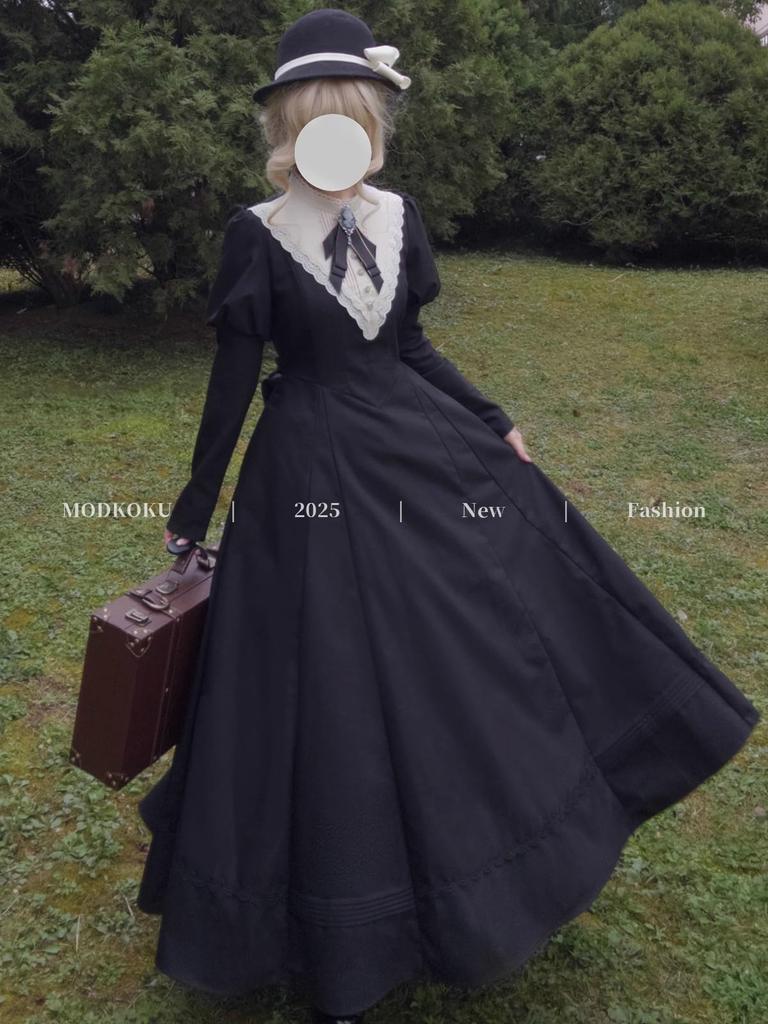 MODKOKU Gothic Lolita Dress, Women's, Detachable Sleeves, Ribbon, Lace Dress, Ruffles, Long, Gothic Lolita Dress, Dreamy Cute, French, Girly Style, Ha