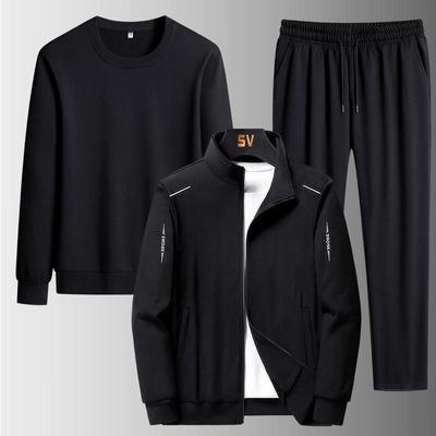Three Piece Set of Spring and Autumn Plus Size Leisure Suit Men's Cardigan Sweater Suit Stand Collar Leisure Sports Sportswear