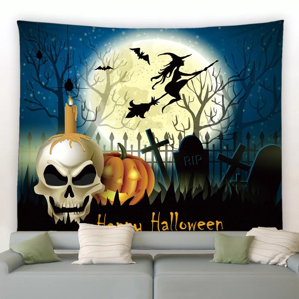 Halloween Tapestry Graveyard Wall Hanging Spooky Full Moon Night Zombie Hands Background Cloth for Halloween Theme Party Decor
