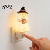 Plug-in Night Light Halloween Pumpkin Ghost with Witch Hat Resin Soft Glow Room Decor LED Bedroom Light Spooky Wall Sconce for Party Home Unique