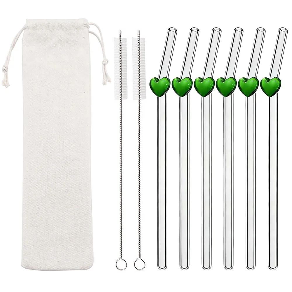 9 Stück/Set Valentinstag Hohes Borosilikatglas Strohhalme Wiederverwendbares Trinkhalm-Set für Smoothies Tee Saft Bar Zubehör