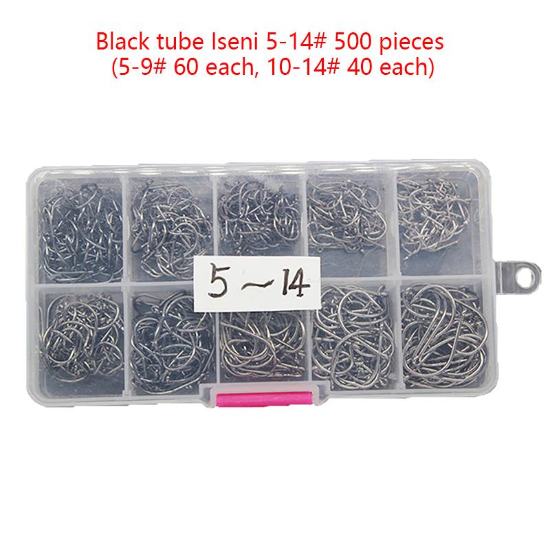 100Pcs Gold Iseini Fishing Hooks 100Pcs/Box Black Tube Payment Iseini Pressure Shank W/ Circle/Barbs