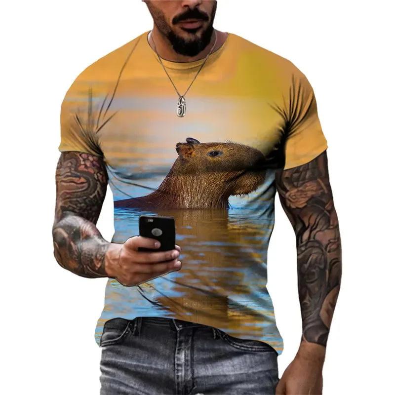 Cute Interesting Capybara Animal Graphic T-shirt Men 3D Printed Short Sleeved Round Neck T-shirt