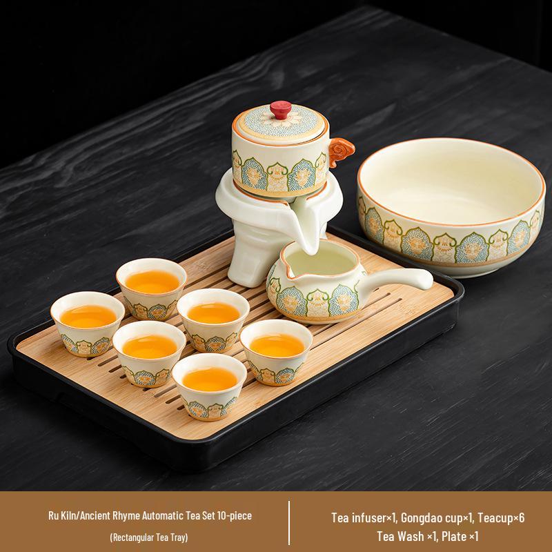 High-End 2025 Automatisches Kung Fu Tee-Set: Ru-Brennofen Teekanne & Teetassen - Luxuriöser Keramik Fauler Teebereiter