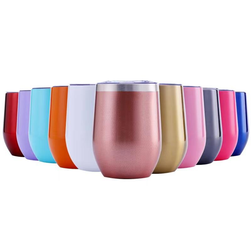 12oz Egg Shaped Wine Tumbler Double Wall 304 Stainless Steel Insulated Beer Coffee Cup with Splash Lid