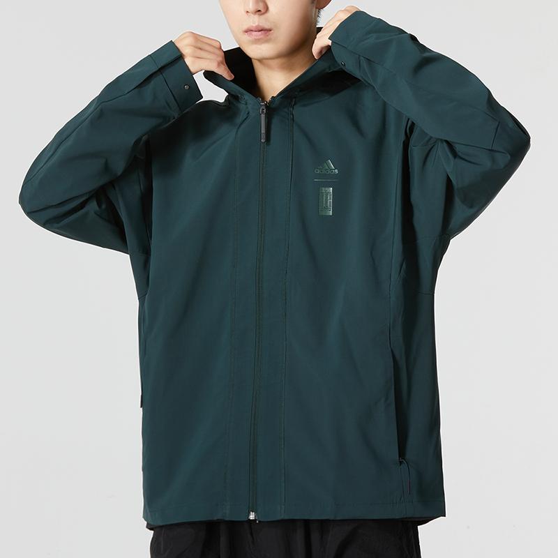 Adidas Solid Color Sports Casual Hooded Jacket Men Outerwear Military-Green HM2949