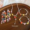 Summer Limited~ Crystal Stone Beaded Resin Flower Bracelet Necklace Ear Hook Set Dopamine Sweet Jewelry