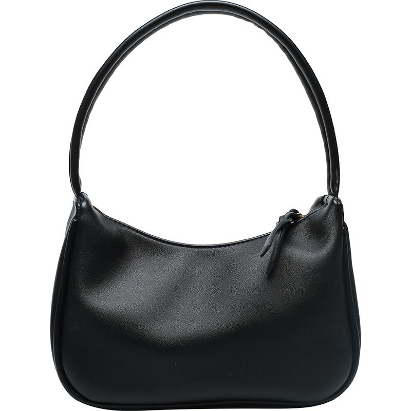 Fashionable Women Underarm Bag Trendy Solid Color Textured Pu Leather Simple Female Bags Popular Large Capacity Bag