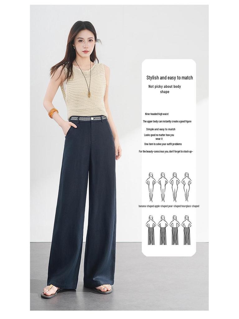 Women's High-Waist Tencel Linen Wide-Leg Pants - Korean Style, Loose Drape, Trendy for Spring/Summer 2026