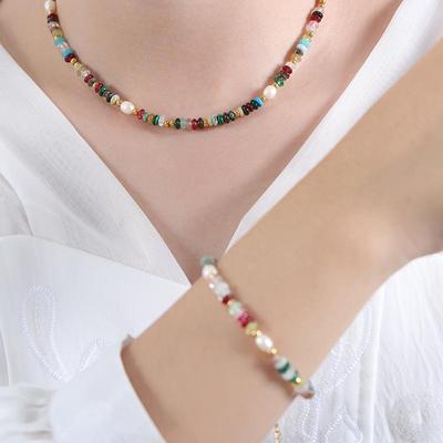 Colorful Freshwater Pearl & Natural Stone Beaded Necklace Bracelet - Luxury Niche Design Women's Accessories