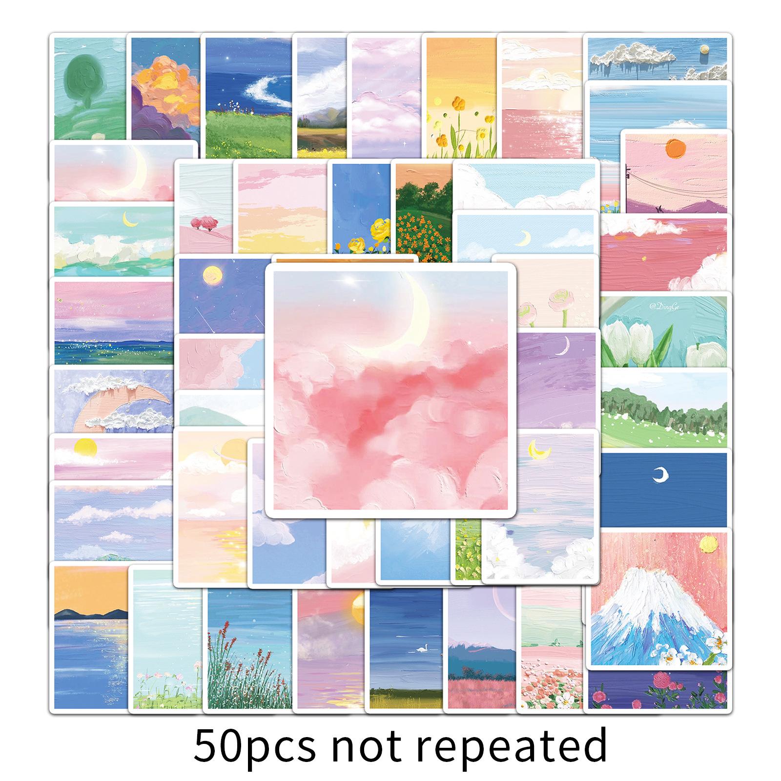 

50 Landscape Oil Paintings Graffiti Fresh Ins Style Do-It-Yourself Skateboard Water Cup Ornament Decals