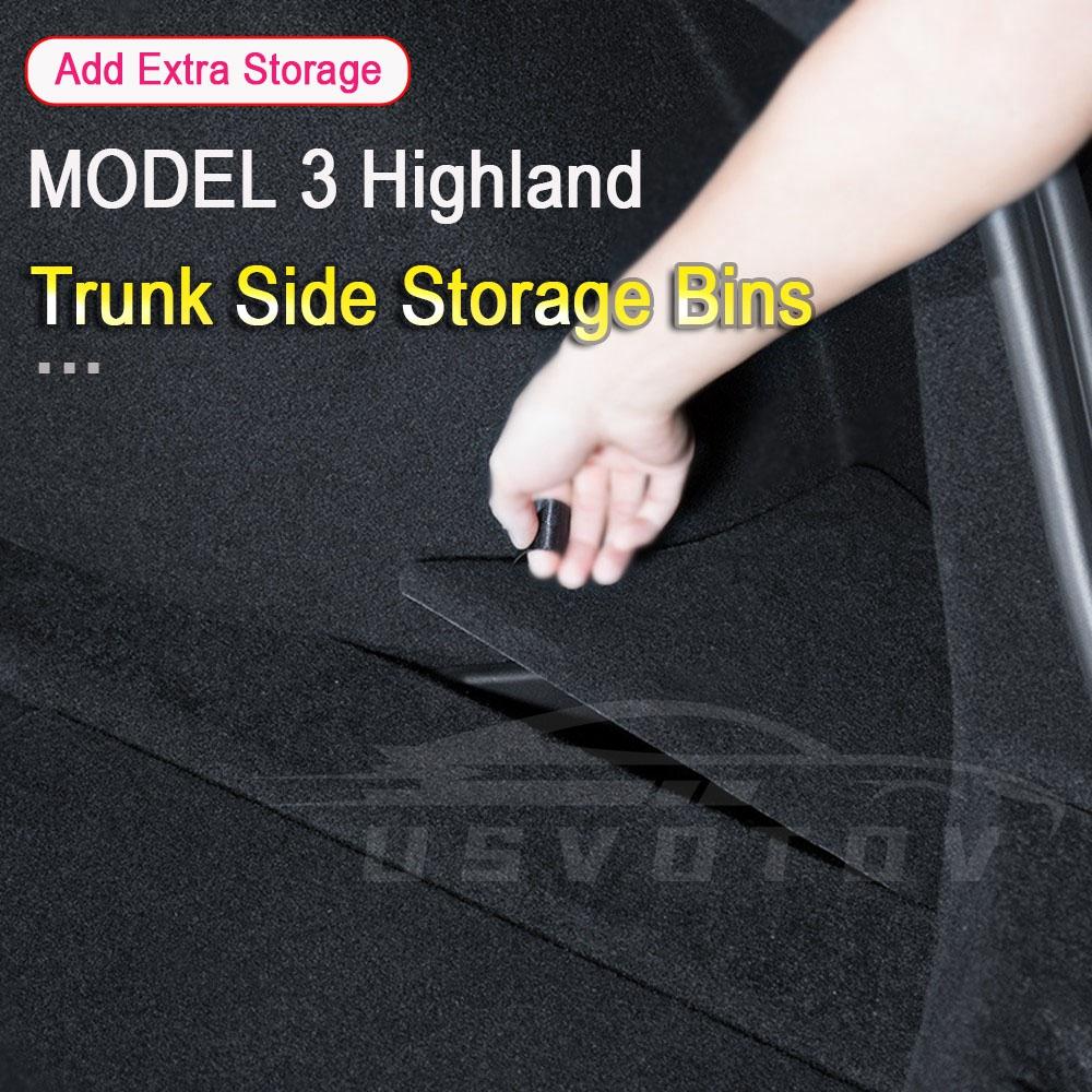 For 2024 2025 Tesla Model 3 Highland Rear Trunk Side Storage Box with Cover Tail Boot Organizer Partition Decoration Accessories