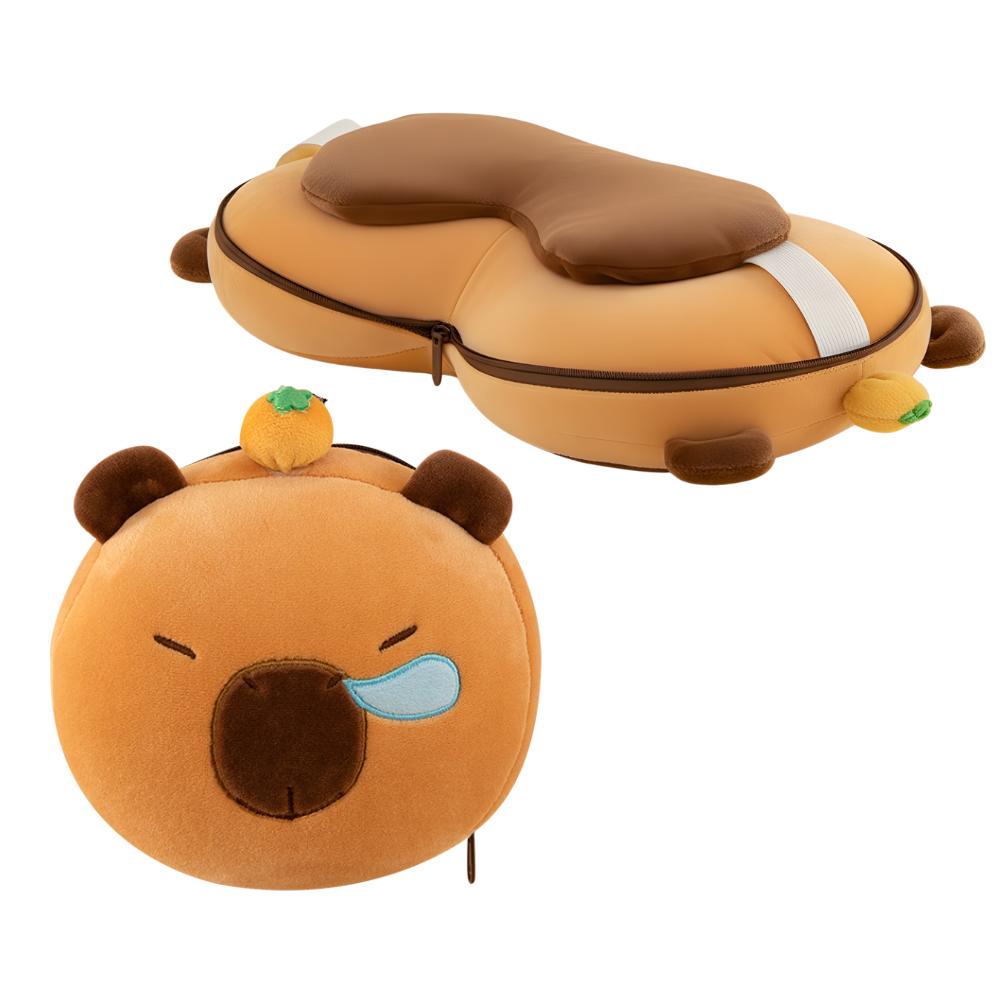 Plüschmaskottchen 4-in-1: Kissen, Schlafmaske, Capybara Schlüsselanhänger