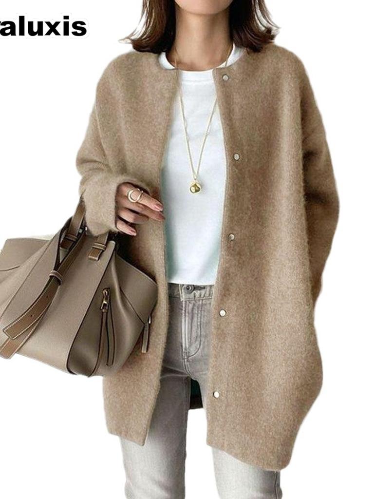 9 Color Autumn New Ultra Soft Knit Coat Slim Fit Design Loose Wool Jacket for Women