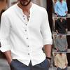 Retrostijl Heren Effen Kleur Shirt Tops Opstaande Kraag Lange Mouw Single Breasted Losse Tops Casual Werkshirt Werkkleding