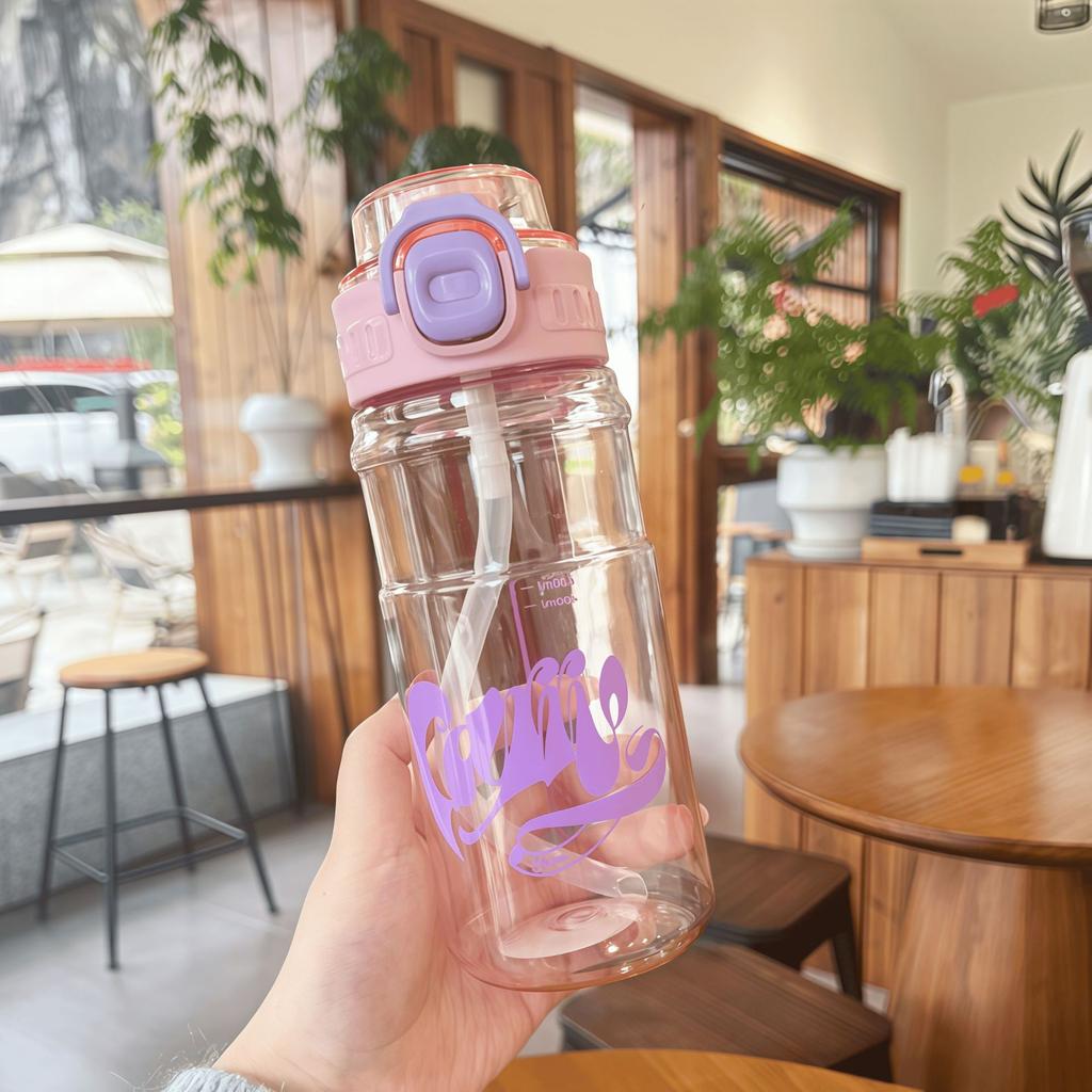 Water bottle summer simple sports water cup high value portable double drink straw cup trend male and female students plastic cup high temperature