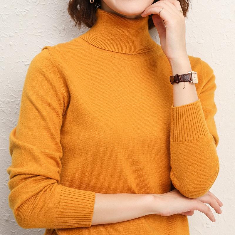 Autumn and Winter New High Lapel Sweater Women's Long-sleeved Knitted Sweater Wear Inside and Outside Pullover Top Loose and Thin Base