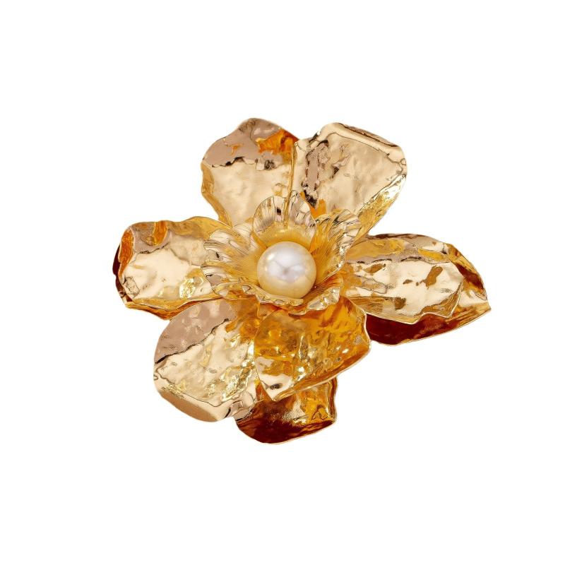 1 Stück Damen Großes Statement Elegantes Kragenzubehör Luxuriös Retro 3D Geschichtete Goldene Blume Brosche Für Party Hochzeit Täglich