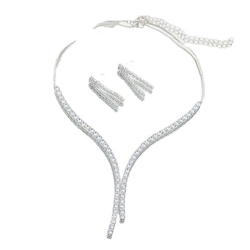 Versatile Tassel Zircon Necklace & Earring Set: Chic Bridal & Wedding Accessories
