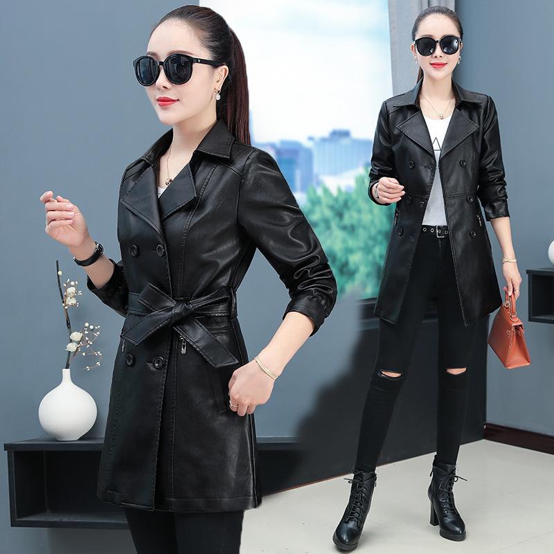 Chaqueta de cuero de manga larga de cuero con cuello de traje de mujer casual de moda 
