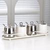 Qianxing Ceramic Seasoning Jar Set with Spoons (8-Piece, Silver & White)