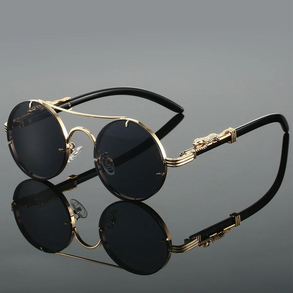 Steampunk Style Metal Sunglasses for Men with Cheetah Legs Women Luxury Brand UV400 Eye Protection Sunglasses Vintage Shades