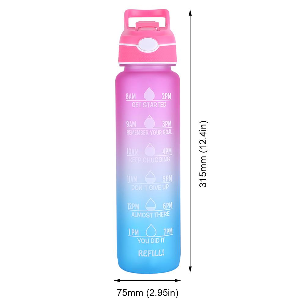 1000ml Motivational Water Bottle with Time Marker Spray Water Bottle Straw Drinking Bottle Gradient for Outdoor Hydration