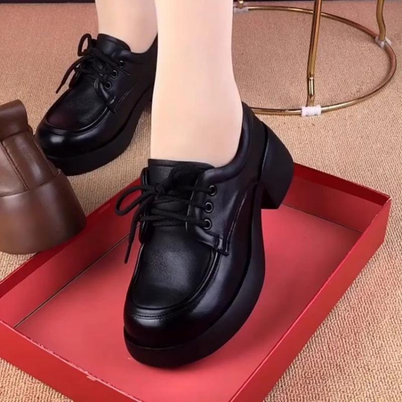 Lace-up Women's Shoes Single Shoes Loafers Versatile Retro Platform Autumn Fashion Casual Shoes Round Head