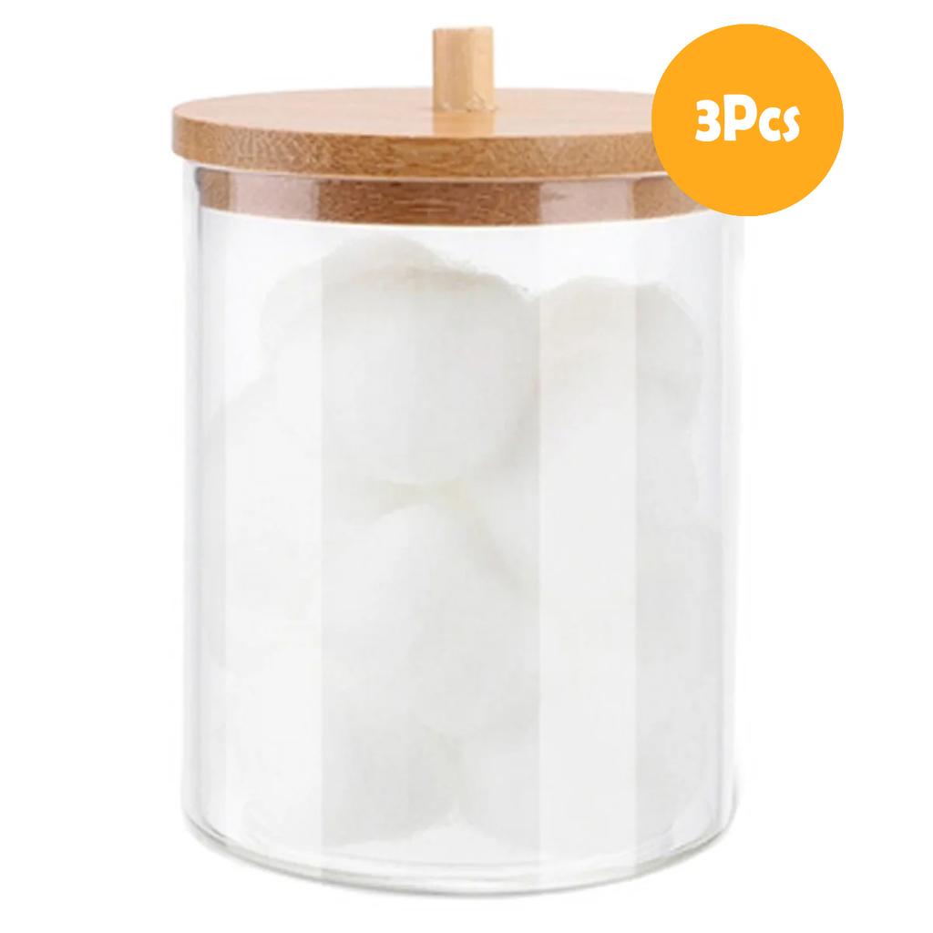 Bathroom Acrylic Storage Box Jar Makeup Organizer Cotton Round Pad Holder Cotton Swab Box Qtip Holder Dispenser with Bamboo Lid