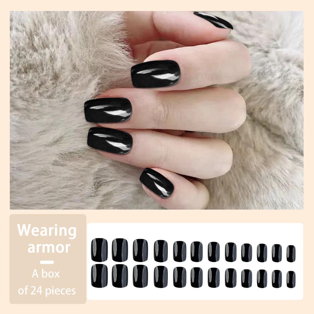 Press-on Nails, Short Square-shaped Nails, Dark-coloured Wearable Nails, Removable Finished False Nail Stickers 5ml