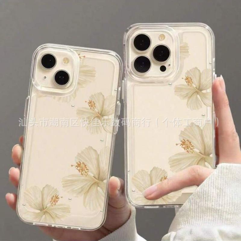 Fresh Little White Flower is suitable for iPhone 15 Pro Max case transparent 17/16 Plus full coverage iPhone 13/14