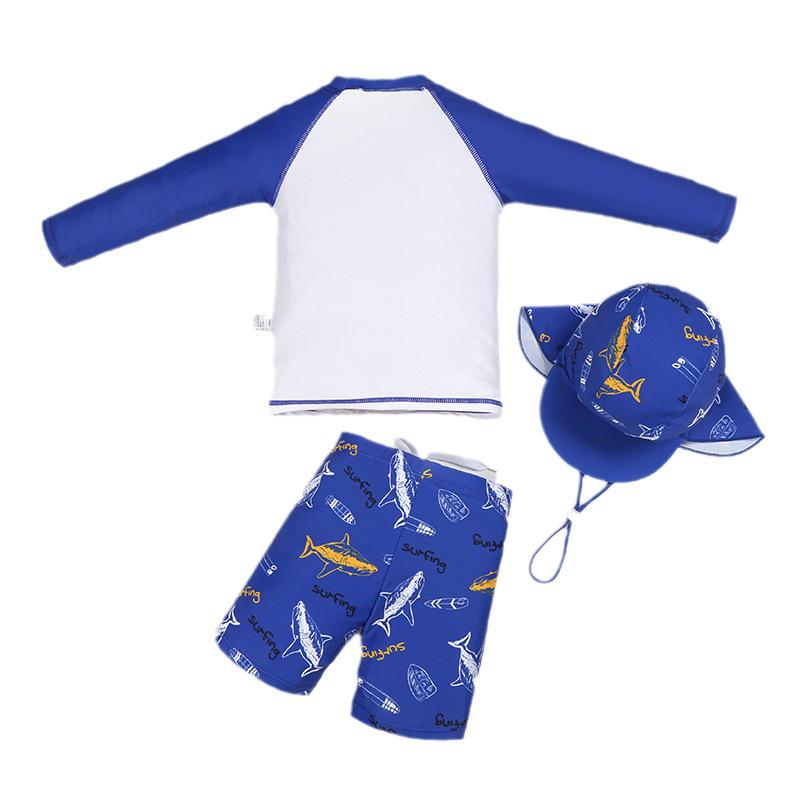 Boy's Long-Sleeve Quick-Dry Sunscreen Swimsuit - Split Design for S, M, L