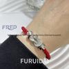 Bracciale Fred Placcato Oro 18k con Ferro di Cavallo Diamantato Zodiaco Corda Rossa - Unisex Stile Fai da Te a Forma di 8