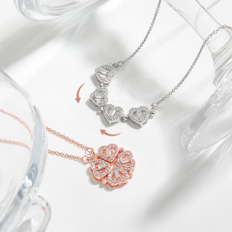 CARLIDANA Transform Luxury Four Leaf Clover Pendant Necklace Crystal Gold Color Heart Love Jewelry for Women Gift