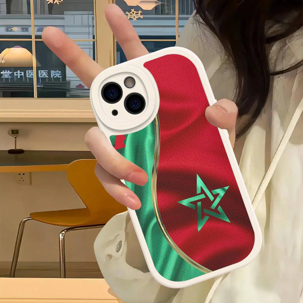M-Morocco Flag Phone Case For IPhone 16 15 14 13 12 11 Pro Max Plus Soft Leather Cover