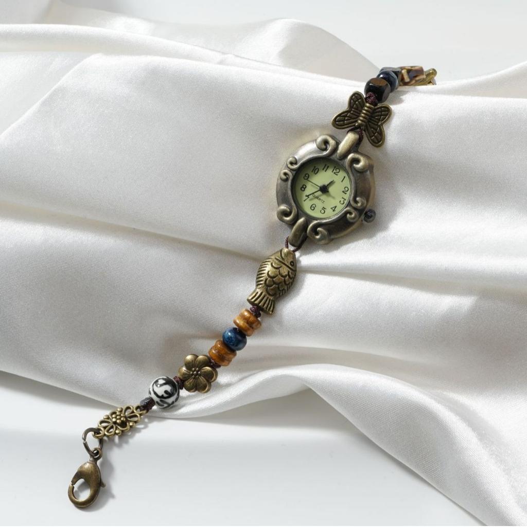 Bracelet Montre Tressé Perles Bronze Vintage Montre Étudiant Dames Montre Décorative Style Marin Européen et Américain