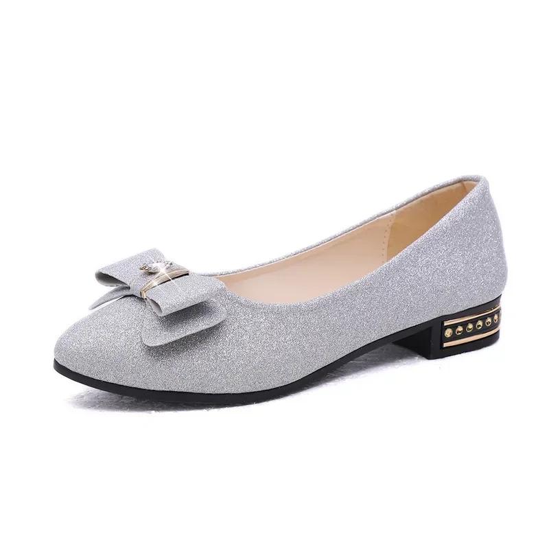 Fashion Korean casual shallow mouth single shoe women's summer new item bow frosted low heel rhinestone fashionable women's shoes