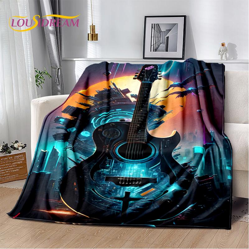 Skull Electric Guitar Classical Guitar Blanket,Soft Throw Blanket for Home Bedroom Bed Sofa Picnic Travel Office Cover Kids Gift