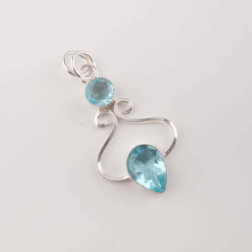 Sky Blue Topaz Gemstone Sterling Silver Designer Jewelry Pendant 1.60" For Birthday Gift PP-13-4