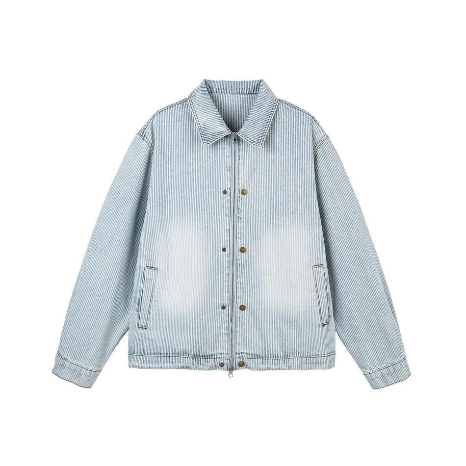 Spring Autumn Men's Classic Striped Retro Washed Ice Blue Denim Jacket W515