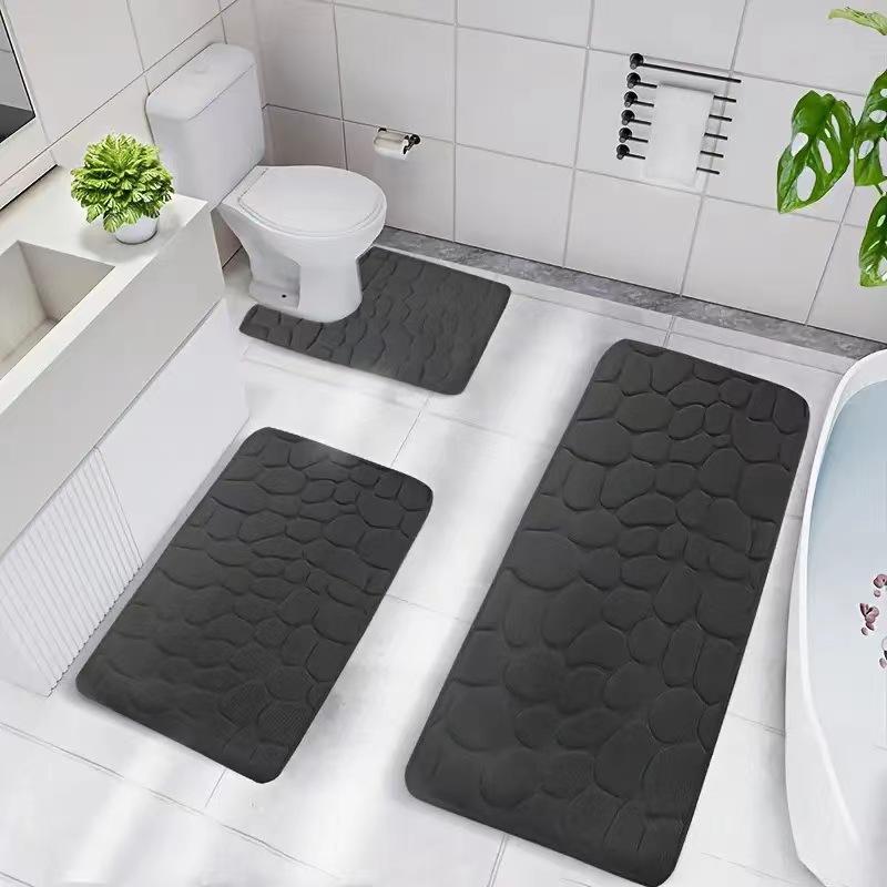 Toilet Seat Cover 3Pcs Set Bath Mat Shower Room Floor Rug Home Bathroom Anti-Slip Absorbent Doormat Pebbles Bathtub Decor Carpet