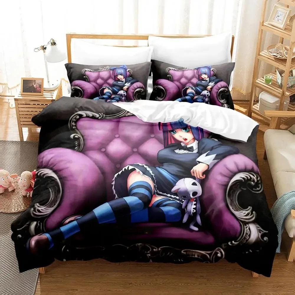 Anime Panty Stocking Garterbelt Set de Lenjerie de Pat Băieți Fete Dimensiune Twin Queen Husă de Plapumă Față de Pernă Pat Copii Adult Acasă Textile