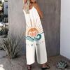 Women Spaghetti Strap Jumpsuit Cartoon Night Moon Cloud Star Print Wide Leg Pants With Pockets
